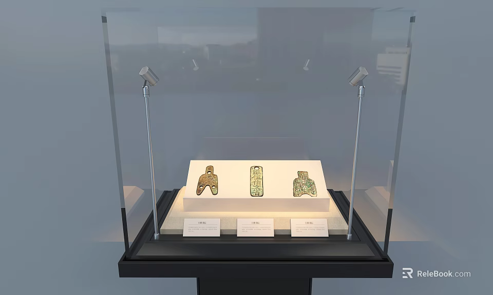 Transparent Glass Display Cabinet With Lighting For Museum Artifacts And Labels 3d model 