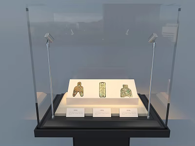 Transparent Glass Display Cabinet With Lighting For Museum Artifacts And Labels 3d model