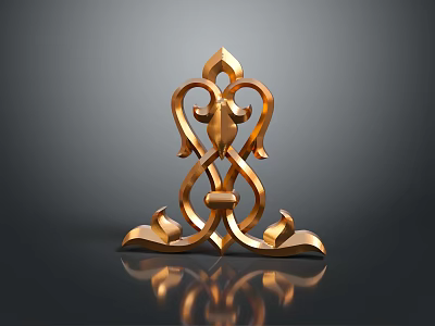 Golden Decorative Metal Ornament With Intricate Swirling Patterns And Ornate Details 3d model