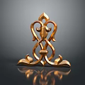 Golden Decorative Metal Ornament With Intricate Swirling Patterns And Ornate Details