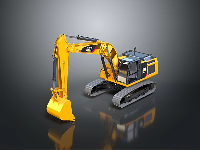 CAT Yellow Tracked Excavator With Front Shovel Bucket And Operator Cabin 3d model
