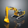 CAT Yellow Tracked Excavator With Front Shovel Bucket And Operator Cabin