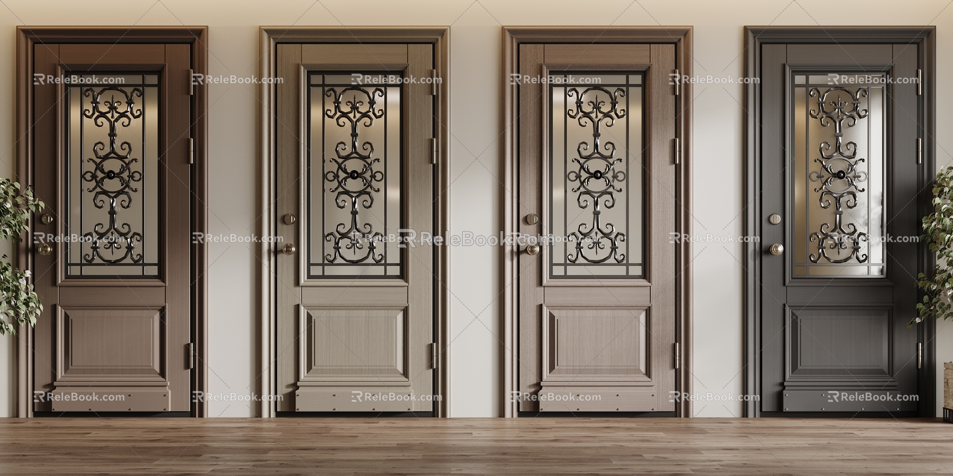 American-style swing door wooden door combination 3d model