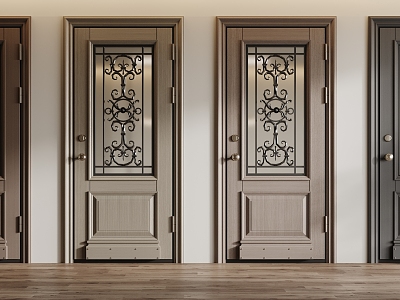 American-style swing door wooden door combination 3d model