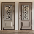 American-style swing door wooden door combination 3d model