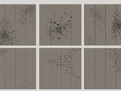 Various Abstract Pattern Upholstery Designs On Gray Wooden Panels 3d model