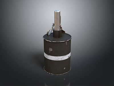 Military Hand Grenade Weapon With Cylindrical Metal Body Worn Surface White Stripe And Fuse Ring 3d model