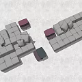 Modular Light Gray Sofa Set With Plush Cushions Purple And Green Stools For Living Room