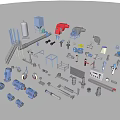 Various Types of Industrial Equipment Including Pumps Valves Tanks Pipes Motors and Control Panels
