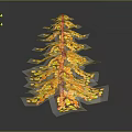 Decorative Tree With Yellow Orange Leaves And Red Trunk On Dark Background