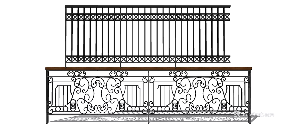 Ornate Metal Railings With Geometric Patterns Vertical Bars And Intricate Scrollwork Details 3d model 
