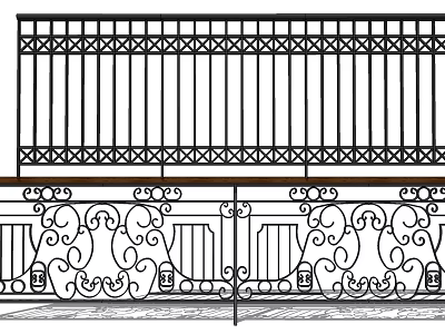 Ornate Metal Railings With Geometric Patterns Vertical Bars And Intricate Scrollwork Details 3d model