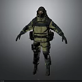 Tactical Operative in Green Brown Uniform With Hooded Mask And Tactical Gear Standing Pose