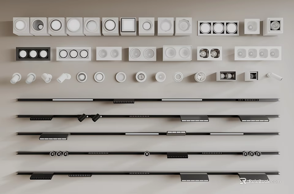 Various Designs Of Downlights And Spotlights With Different Sizes And Ceiling Mounting Types 3d model 