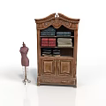 Classical Wooden Wardrobe With Carved Details And Multiple Shelves Holding Folded Clothes And Shoes