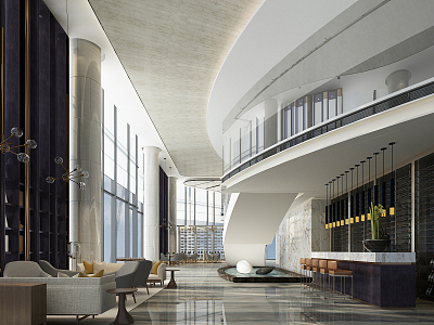 modern reception hall hotel lobby 3d model