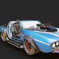 Blue Modified Car With Open Doors Orange Rims And Mechanical Details