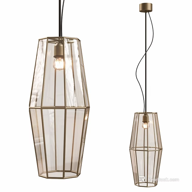Modern Transparent Glass Pendant Ceiling Lights With Metal Frame And Geometric Design 3d model 