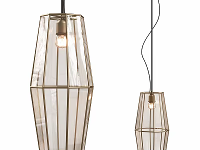 Modern Transparent Glass Pendant Ceiling Lights With Metal Frame And Geometric Design 3d model