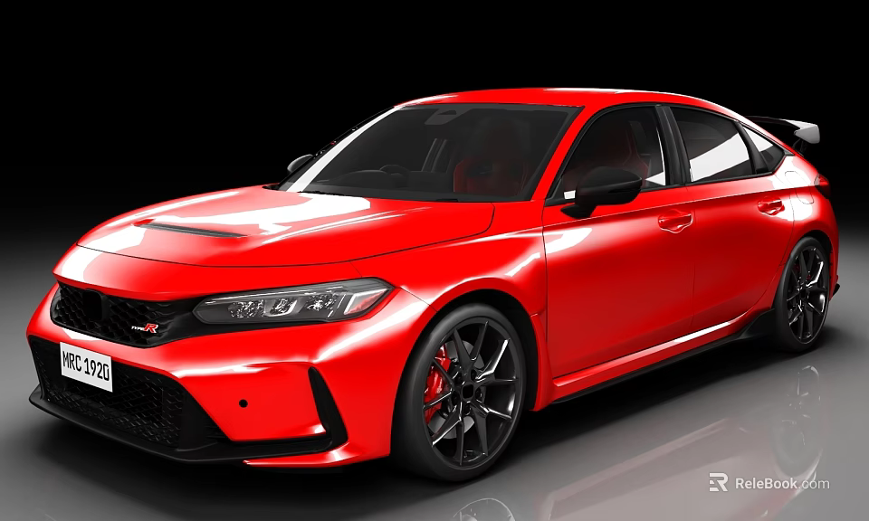 Red Honda Type R Sports Sedan With Black Alloy Wheels And Aerodynamic Design 3d model 