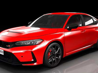 Red Honda Type R Sports Sedan With Black Alloy Wheels And Aerodynamic Design 3d model