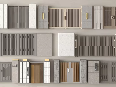 Diverse Modern Entrance Doors With Slatted Paneled And Textured Designs In Various Colors 3d model