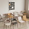 Dining Chairs In Various Styles Wooden Frames Assorted Color Upholstered Seats With Decorative Wall Art