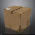 Brown Cardboard Box Packaging Tied With Tape And White Label With Symbols