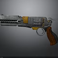 Vintage Silver And Orange Revolver With Wooden Grip And Mechanical Metal Parts