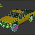 Yellow GMC Pickup Truck With Black Bed Front Grille And Off Road Wheels