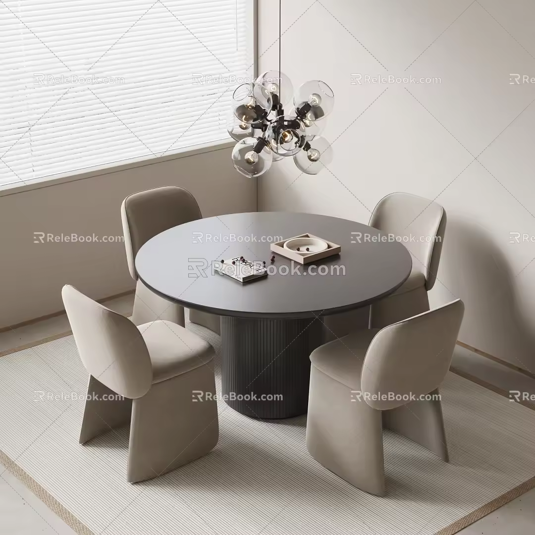 Modern Dining Table and Chair Round Dining Table and Chair Chandelier 3d model