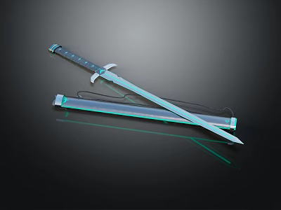 Glowing Sword with Blue Handle and Transparent Blade on Black Background and Reflection Effects 3d model