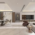 Modern Spacious Open Plan Living And Dining Room With Elegant Marble Decor And Cozy Design