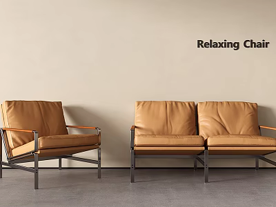 Relaxing Chair Brown Leather With Metal Legs Single And Double Seats Design 3d model
