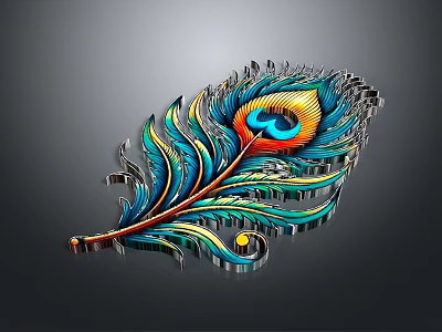 Artistic Colorful Peacock Feather Decorative Home Decor With Intricate Design And Metallic Finish 3d model