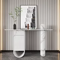 Modern Marble Console Table With Decorative Items And Striped Wall Artwork 3d model
