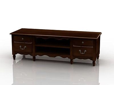 Classic Dark Wood TV Stand With Drawers And Storage Legs Design 3d model