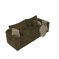 Cozy Dark Green Velvet Two-Seater Sofa With Decorative Pillows And Fringed Blanket