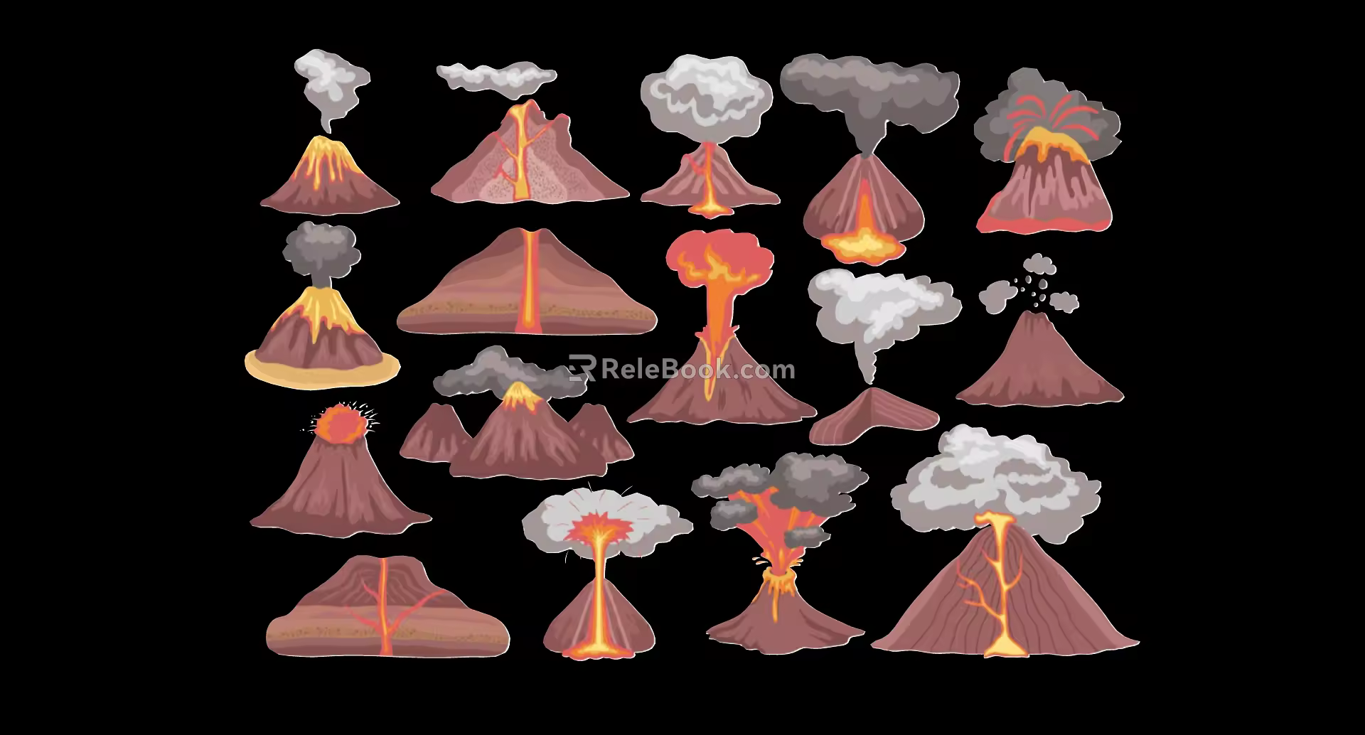 Scene of volcanic eruption smoking magma 3d model