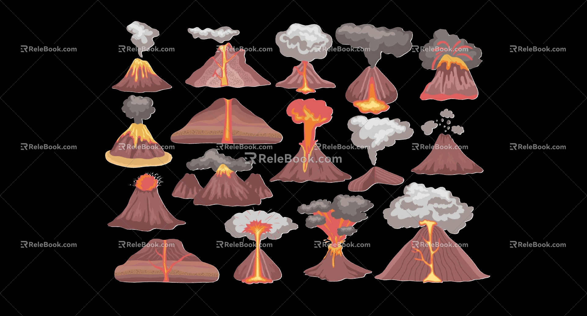 Scene of volcanic eruption smoking magma 3d model