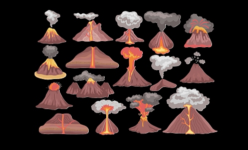 Scene of volcanic eruption smoking magma 3d model