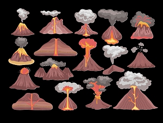 Scene of volcanic eruption smoking magma 3d model