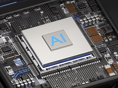 Industrial AI Chip on Circuit Board with Advanced Electronic Components 3d model
