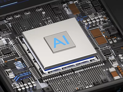 Industrial AI Chip on Circuit Board with Advanced Electronic Components 3d model