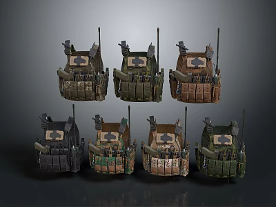 Assorted Military Tactical Helmets With Diverse Color Patterns And Decorative Gear Details 3d model