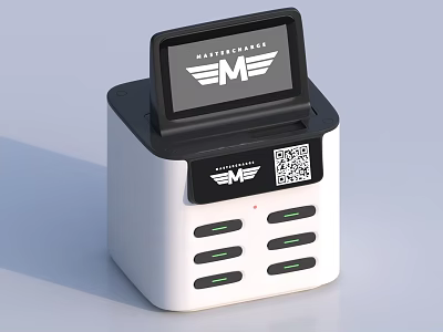 White Military Grade Phone Charging Station With Small Screen QR Code And Multi USB Ports 3d model