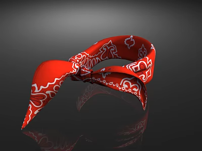 Red Bandana With White Patterns Knotted On Black Background With Reflection 3d model