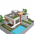 Modern Detached Villa With Green Roof Terrace Swimming Pool And Surrounding Trees
