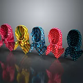 Colorful Patterned Scarves In Various Colors Arranged In A Row With Reflections