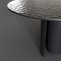 Round Black Dining Table With Textured Surface And Two Black Columnar Supports 3d model